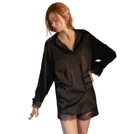 【YW】无忧购“3.8春日礼遇”情趣内衣纯色缎面性感透视镂空低胸开襟长袖女家居服套装5337（截单后3-5天发货） 商品图4