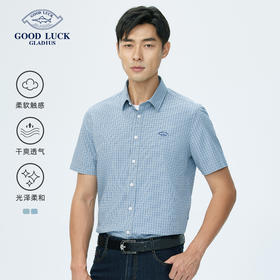 德鲨短袖格子衬衫男青年2026夏新款休闲上衣男装打底衬衣
