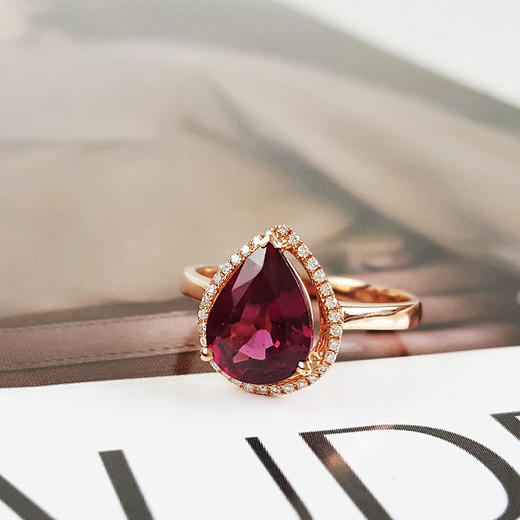 【天然正品】AU750玫瑰金镶钻镶天然水滴型紫牙乌2.519克拉石榴石戒指10.5*8.1MM（皆取最大值）16号（戒圈可改）270126NJS10 商品图3