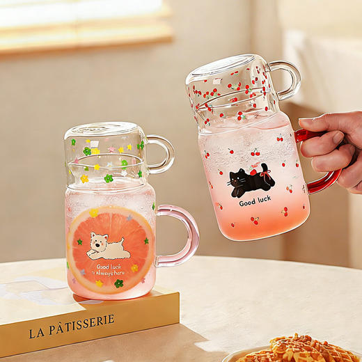 摩登主妇玻璃杯带把手家用杯子高颜值带盖水杯牛奶杯一人饮冷水壶 商品图0
