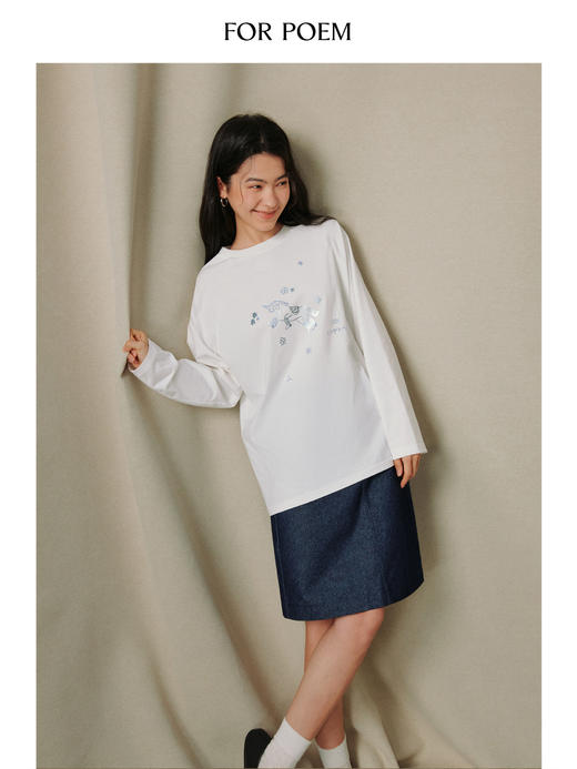 ForPoem 26/SS 原创设计小马烫金长袖T恤宽松 商品图3