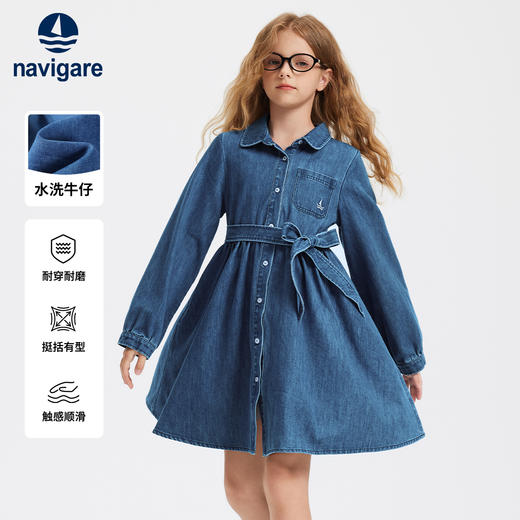 【 纳维凯尔】【120-165】意大利小帆船女童牛仔连衣裙 商品图0