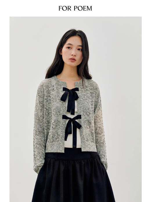 ForPoem 26/SS 原创设计真丝系带花朵镂空开衫 商品图4