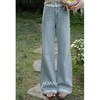 鹿向南「秋香胭脂」蓝色高腰牛仔裤女春季法式设计感阔腿直筒裤 商品缩略图0