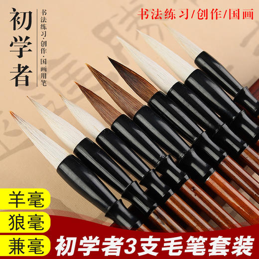 【开学季❗️初学毛笔套装】初学者毛笔实木杆兼毫狼毫羊毫，练习书法大中小楷竹杆白云学生练字，学生读书开学季常备L 商品图0