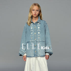 💕春3童装水洗镂空绣花法式牛仔衬衫外套