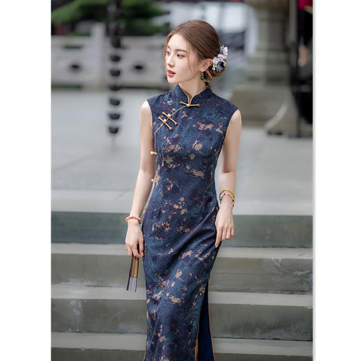 复古国风改良新中式长款，无袖港风旗袍收腰显瘦旗袍裙GX-12609 商品图3