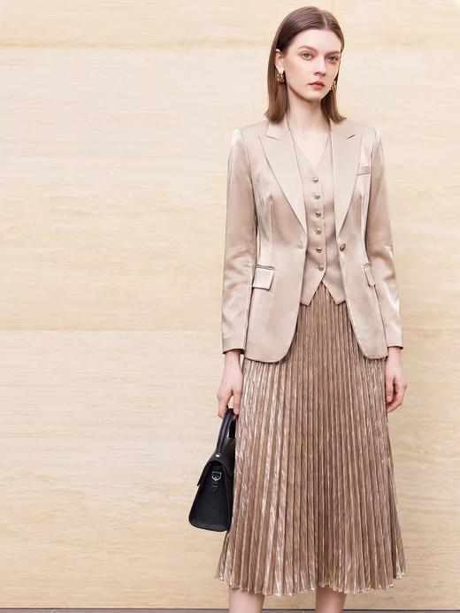 IWY/轻奢优雅风香槟色西装套装女职业装马甲百褶裙三件套高级感CVS339 商品图3