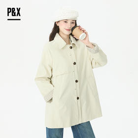 P&X设计师女装2026春季法式简约复古中长款风衣 826119081 杏色