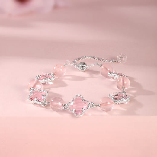金六福吉祥粉水晶四叶幸运草手链★ 商品图1