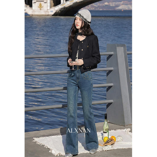 鹿向南「晨光阔步」复古蓝色微喇牛仔裤女春季百搭高腰显瘦长裤子 商品图4