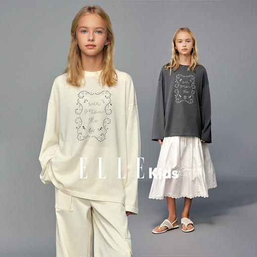 💕春季童装-烫钻圆领长袖宽松T恤W287EL 商品图0