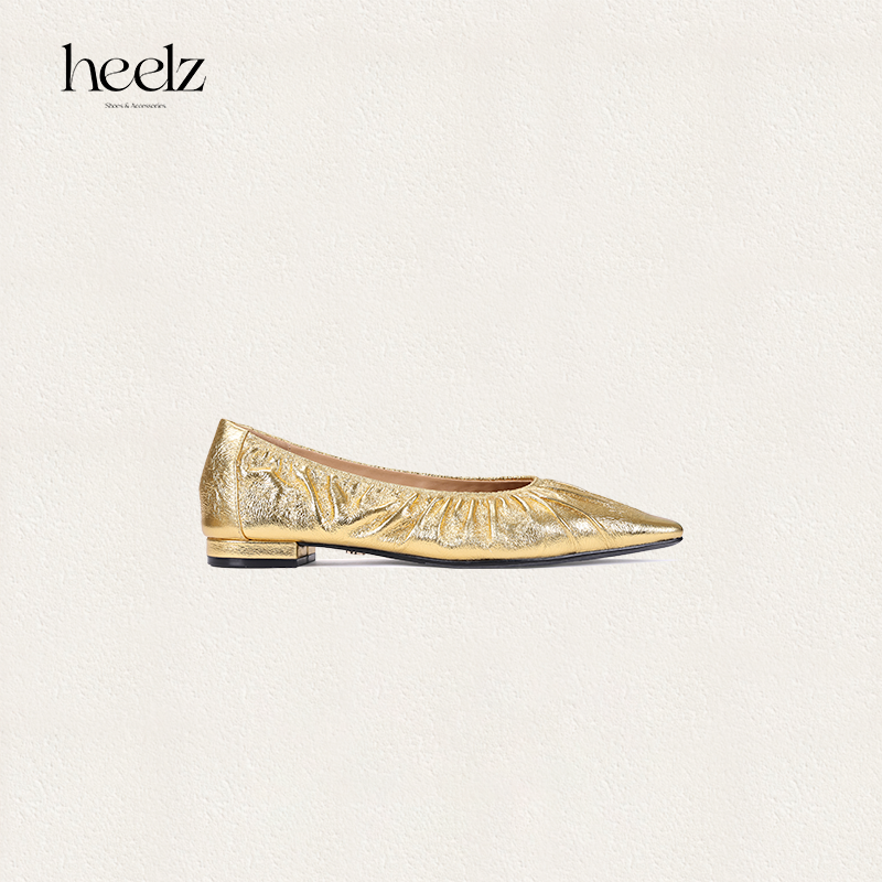 heelz设计师鞋履 | 手工褶皱鸭嘴金属羊皮奶奶鞋1.5公分