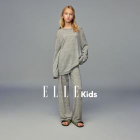 💕春季童装-法式慵懒亚麻混纺宽松透气百搭花色长袖针织上衣/宽松休闲直筒针织长裤X060EL/X061EL
