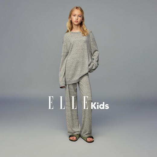 💕春季童装-法式慵懒亚麻混纺宽松透气百搭花色长袖针织上衣/宽松休闲直筒针织长裤X060EL/X061EL 商品图0