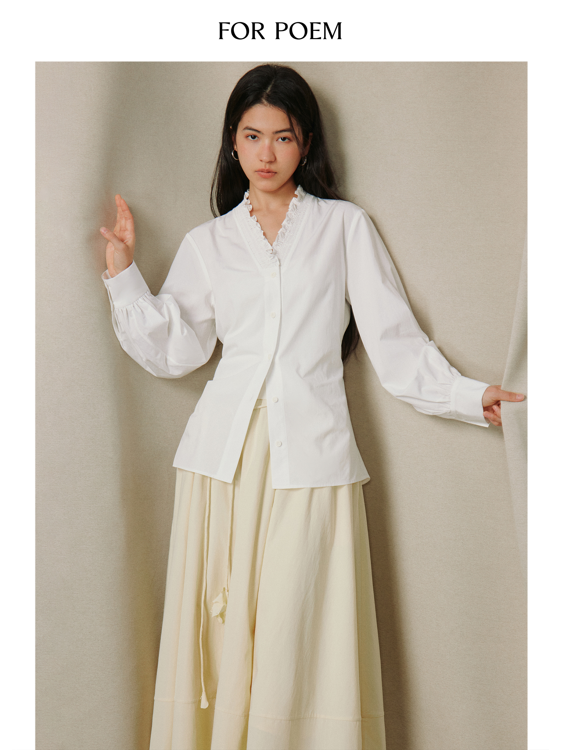 ForPoem 26/SS 原创设计通勤系列花边收腰衬衫