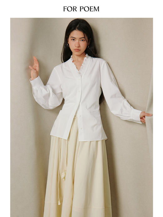 ForPoem 26/SS 原创设计通勤系列花边收腰衬衫 商品图0
