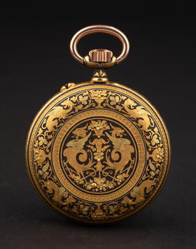 独角鹿西洋古董1900年代瑞士Longines工坊出品大马士革纹饰怀表