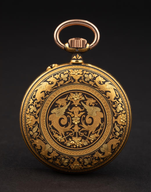 独角鹿西洋古董1900年代瑞士Longines工坊出品大马士革纹饰怀表 商品图0