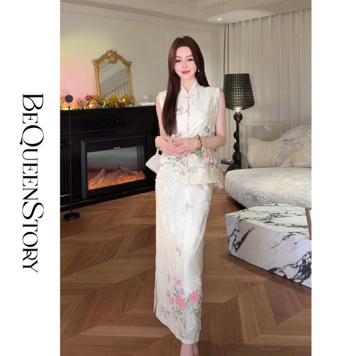 【孤品样衣，不退不换】【花间锦绣】重工国风100人丝印度丝钉珠马甲&半身裙 商品图3