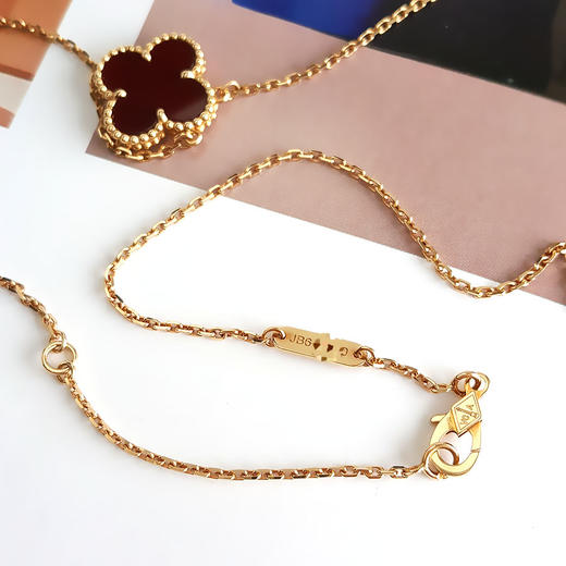 【95新】VCA梵克雅宝Vintage Alhambra系列VCARD38500中号18K黄金镶红玉髓四叶草红花项链 链长约45cm（有加长）女士140226NJ08 商品图5