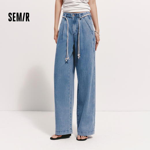 森柔|森马牛仔裤女夏腰带凉感宽松长裤2026新款时尚松弛感阔腿裤 商品图1