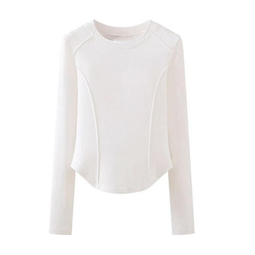 【休闲百搭】鱼骨长袖t恤女打底衫早春小个子内搭收腰显瘦短款上衣设计感ins潮。rg 商品图4