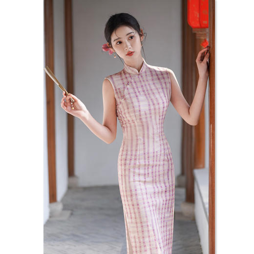 港风无袖旗袍日常可穿，改良新中式格子文艺年轻款旗袍GX-282311 商品图0