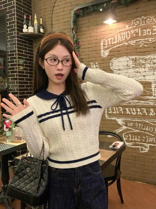 <曾小咸推荐>2.26现货秒杀 ！微信超特价！韩系杏色娃娃领短款针织衫 日常219.99 立减130 秒杀89.99！ 商品图7