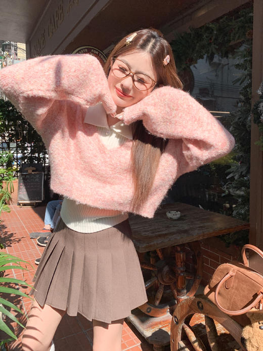 <曾小咸推荐>2.27现货秒杀 ！微信超特价！韩系粉色polo领短款针织衫两件套 日常229.99 立减130 秒杀99.99！ 商品图6