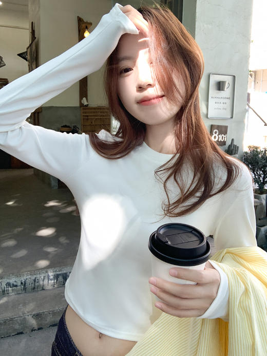 <曾小咸推荐>2.26现货秒杀 ！微信超特价！韩系短款修身长袖t恤 日常109.99 立减60 秒杀49.99！ 商品图7