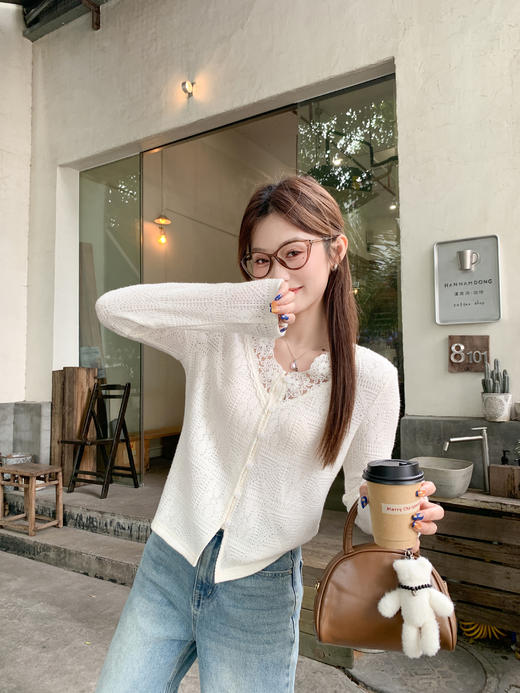 <曾小咸推荐>2.26现货秒杀 ！微信超特价！韩系镂空米白色v领针织衫 日常169.99 立减90 秒杀79.99！ 商品图6