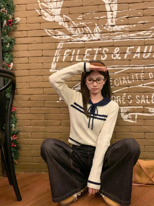 <曾小咸推荐>2.26现货秒杀 ！微信超特价！韩系杏色娃娃领短款针织衫 日常219.99 立减130 秒杀89.99！ 商品图9