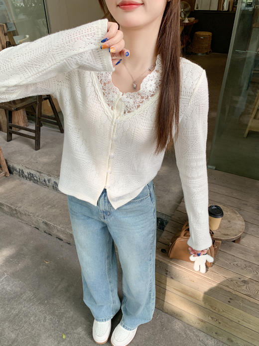 <曾小咸推荐>2.26现货秒杀 ！微信超特价！韩系镂空米白色v领针织衫 日常169.99 立减90 秒杀79.99！ 商品图7