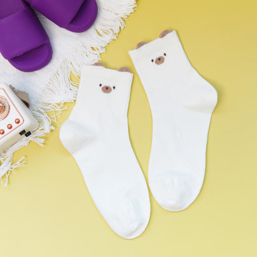 【2双装】【6双6折】女士卡通立体中筒袜网面春夏薄袜可爱女袜【2612210】 商品图0