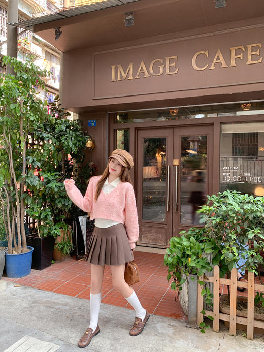 <曾小咸推荐>2.27现货秒杀 ！微信超特价！韩系粉色polo领短款针织衫两件套 日常229.99 立减130 秒杀99.99！ 商品图9