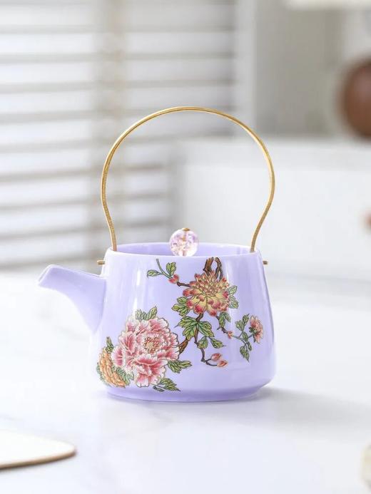 紫韵流芳·羊脂玉提梁壶套组 | 刘铭志大师监制，细腻的羊脂玉瓷，玉兰花牡丹花花绘 商品图5
