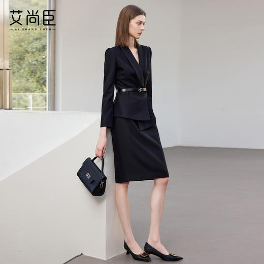 艾尚臣高端黑色西装套装女职场通勤正装高级感商务风时尚两件套冬 商品图1