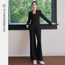 FUYAO扶摇直上 职场极简风黑色西装套装女直筒裤两件套通勤穿搭春