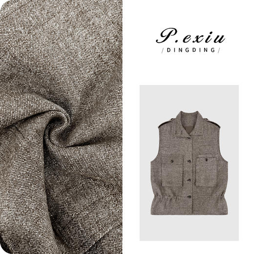 PanYiXiu/潘依绣100%亚麻工装风单排扣抽绳收腰立领马甲W-63401 商品图0