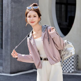 通勤风连帽短款外套，宽松显瘦时尚夹克显瘦早秋HR-2627