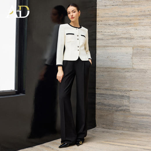 AD2026春季新款通勤西装套装女撞色圆领长袖短外套高端职业阔腿裤 商品图2