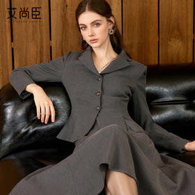 艾尚臣格雷系洋气时尚套装裙老钱风翻领毛呢职业套装女修身短款冬