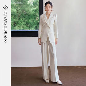 FUYAO扶摇直上 白色西装套装女春季花卉浮雕纹理西服老钱风两件套