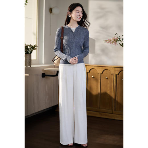 「雾灰假两件针织衫」坑条肌理 显瘦有层次 羊毛材质软糯舒适 米思阳2026年春季新款休闲慵懒风假两件针织衫上衣女1084 商品图4