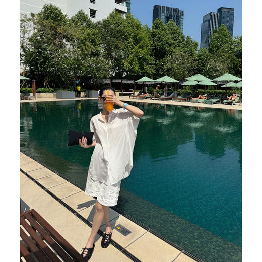 THESOONG"廓形衬衫"桑蚕丝砂洗光泽感木耳边小立领衬衫HWCS8713 商品图1