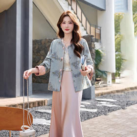 新中式复古重工亮片钉珠短外套，盘扣小个子气质上衣（仅上衣）HR-2676