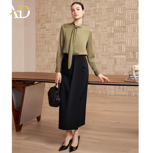 AD高端精致缎面衬衫裙子套装女士长袖飘带衬衣轻奢高级感通勤穿搭 商品图3
