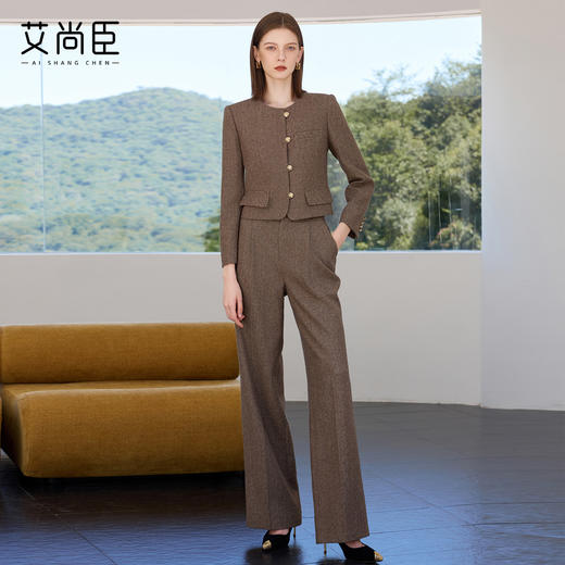 艾尚臣羊毛呢西装套装女秋冬老钱风加厚保暖通勤职业装西服两件套 商品图1