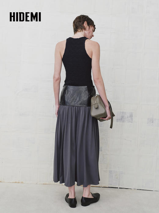 HIDEMI 设计感油蜡皮拼接套装垂感长裙半身裙 商品图6